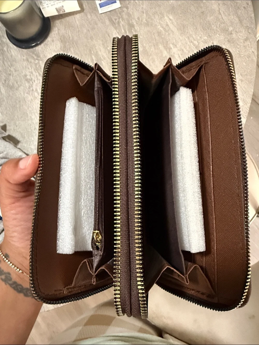 Designer-Inspired Brown Monogram Zip Wallet